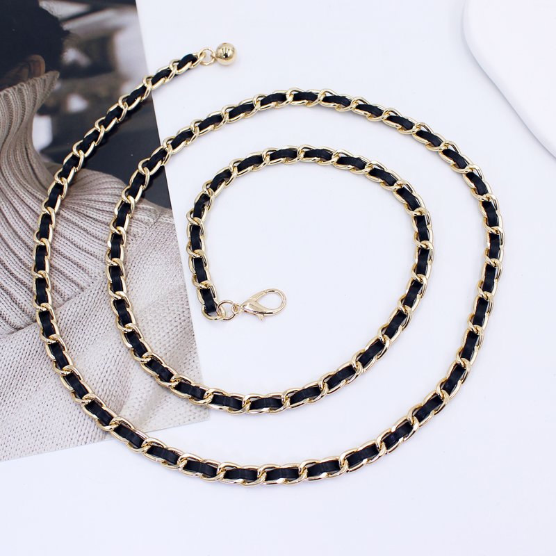 Vintage 2023 New Hot sale Thin Pu Leather metal chain Woman Dress Decorate Waist Belts Dress Accessories