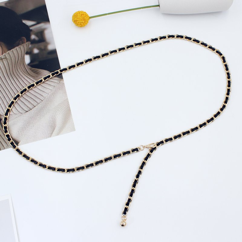 Vintage 2023 New Hot sale Thin Pu Leather metal chain Woman Dress Decorate Waist Belts Dress Accessories