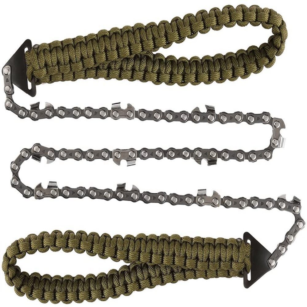 Outdoor Green Para Cord Hand Saws Pocket Chainsaw Folding Chain Hand Saw With Paracord Handle For Camping Backpacking Belt