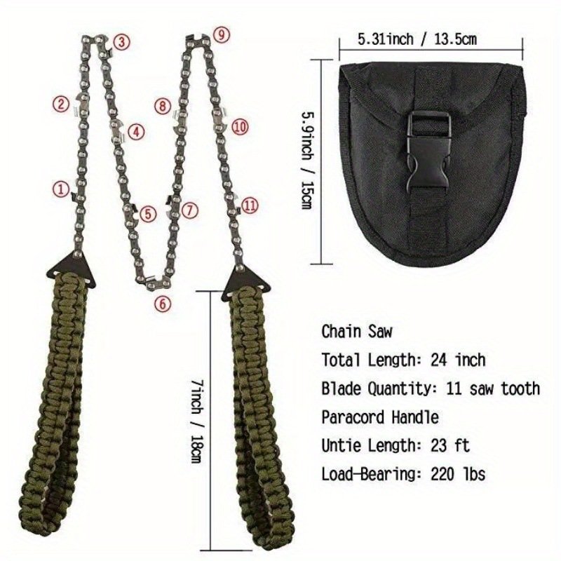 Outdoor Green Para Cord Hand Saws Pocket Chainsaw Folding Chain Hand Saw With Paracord Handle For Camping Backpacking Belt