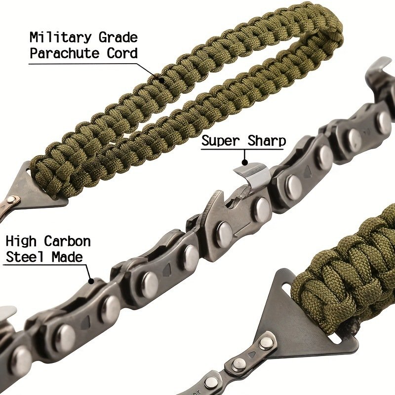 Outdoor Green Para Cord Hand Saws Pocket Chainsaw Folding Chain Hand Saw With Paracord Handle For Camping Backpacking Belt