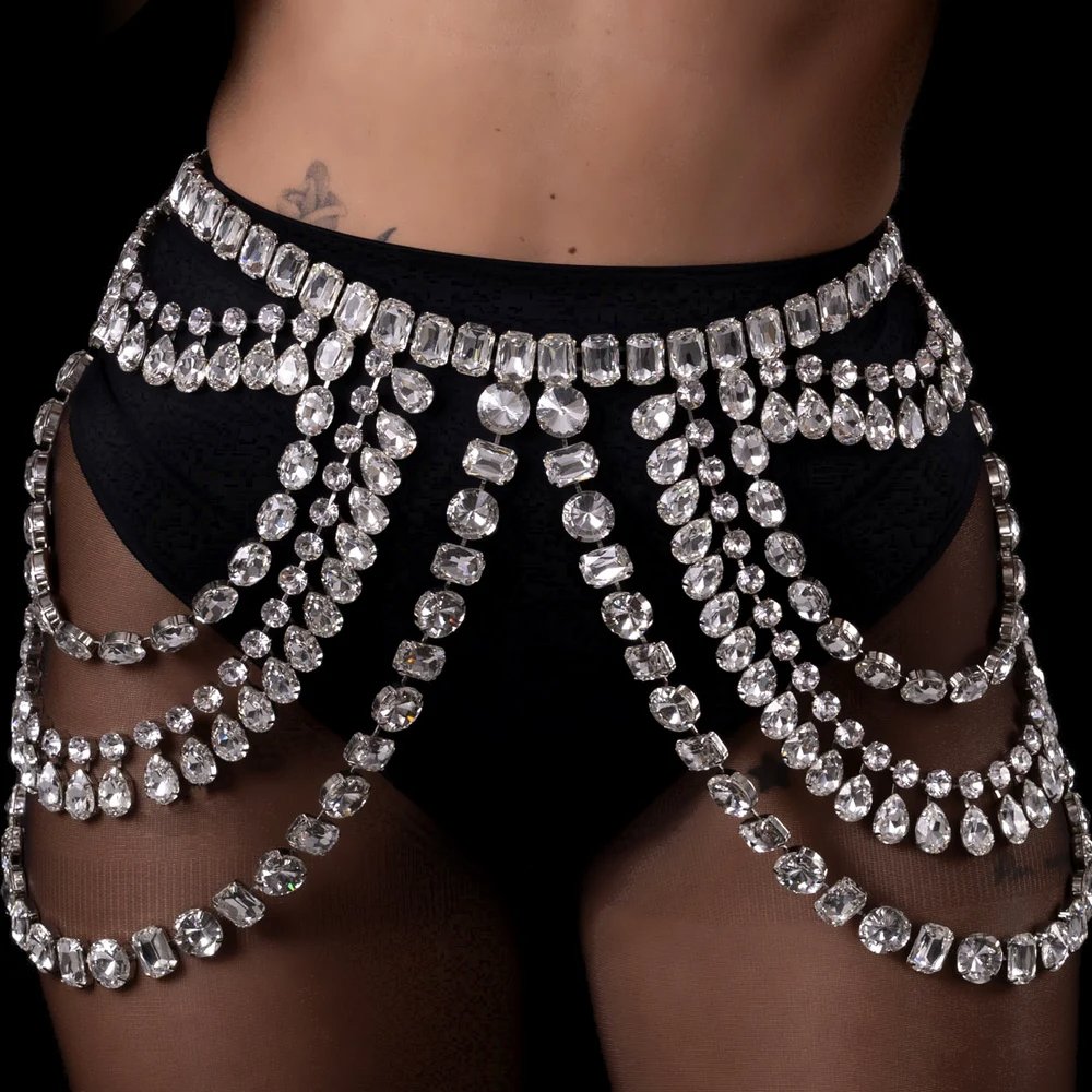 Brave Light Women's Sexy Boho Tassels Waist Belly Chain Skirt Crystal Suit Women's Sexy Suit Body Chain Set