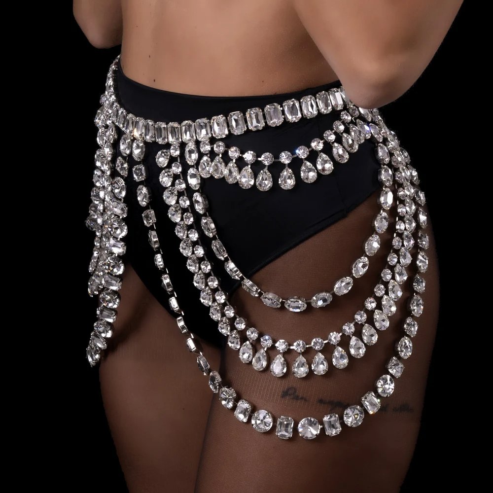 Brave Light Women's Sexy Boho Tassels Waist Belly Chain Skirt Crystal Suit Women's Sexy Suit Body Chain Set