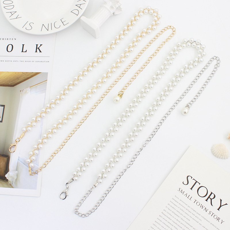 2024 Hot Sale Metal Pearl Chain Belts For Women Waist Belly Strap For Teen Girls Ladies Designer Dresses