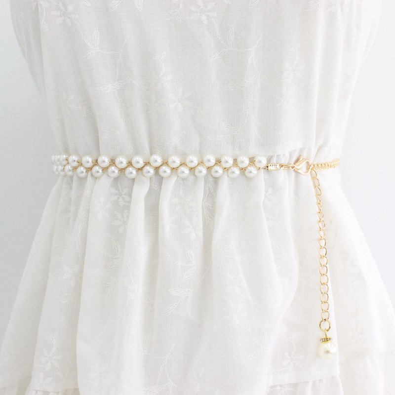 2024 Hot Sale Metal Pearl Chain Belts For Women Waist Belly Strap For Teen Girls Ladies Designer Dresses