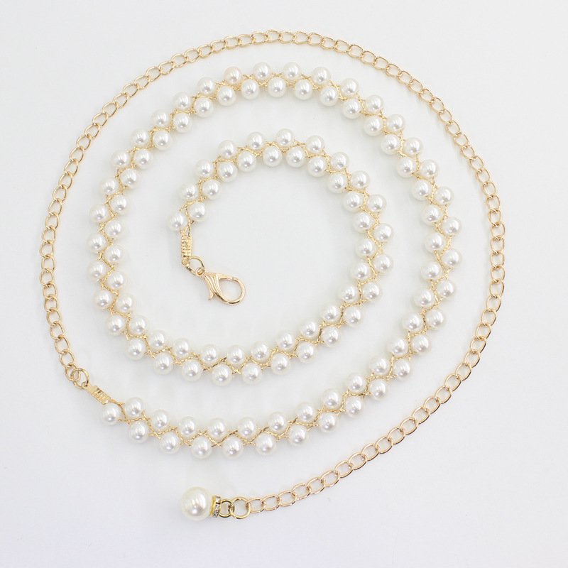 2024 Hot Sale Metal Pearl Chain Belts For Women Waist Belly Strap For Teen Girls Ladies Designer Dresses