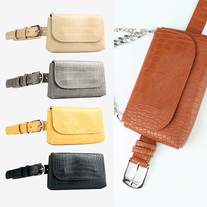 RW Luxury Detachable Small Fanny Pack Crossbody Chest Bag Crocodile Skin PU Leather Women Waist Chain Belt