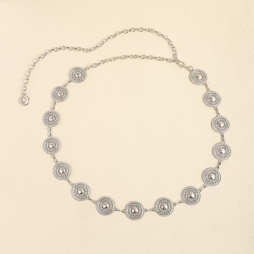 Women's Fashion Simple Metal Belt Waist Chain Women's Fashion Sense dress Geometric Hollow Metal Sheet
