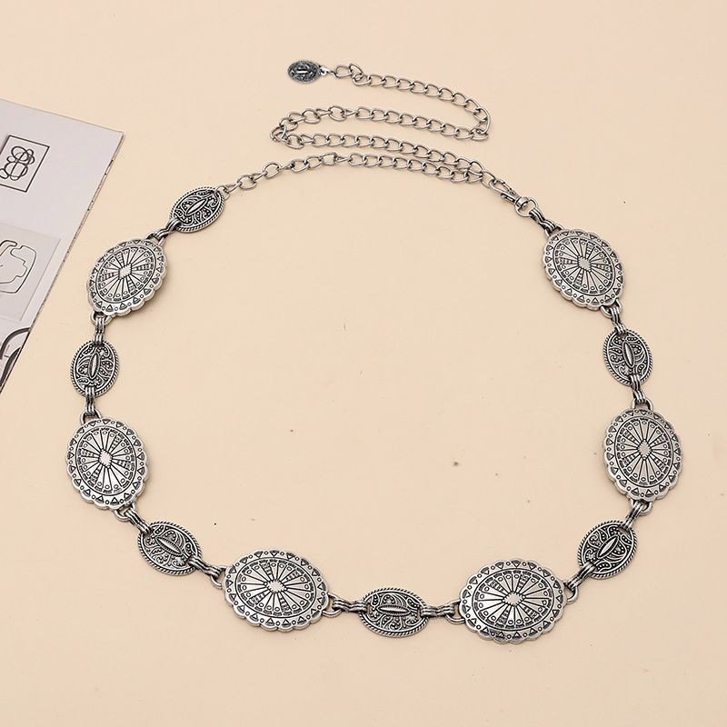 New Metal Waist Chain Bohemian Ethnic Style Chain Belt Metal Link Western Cowgirl Turquoise Chain Belt for Dress Shirts