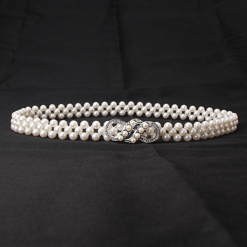 Wholesale luxury high quality Women's pearl chain belt women waist rhinestone pearl decorative ladies dress waist chain belt
