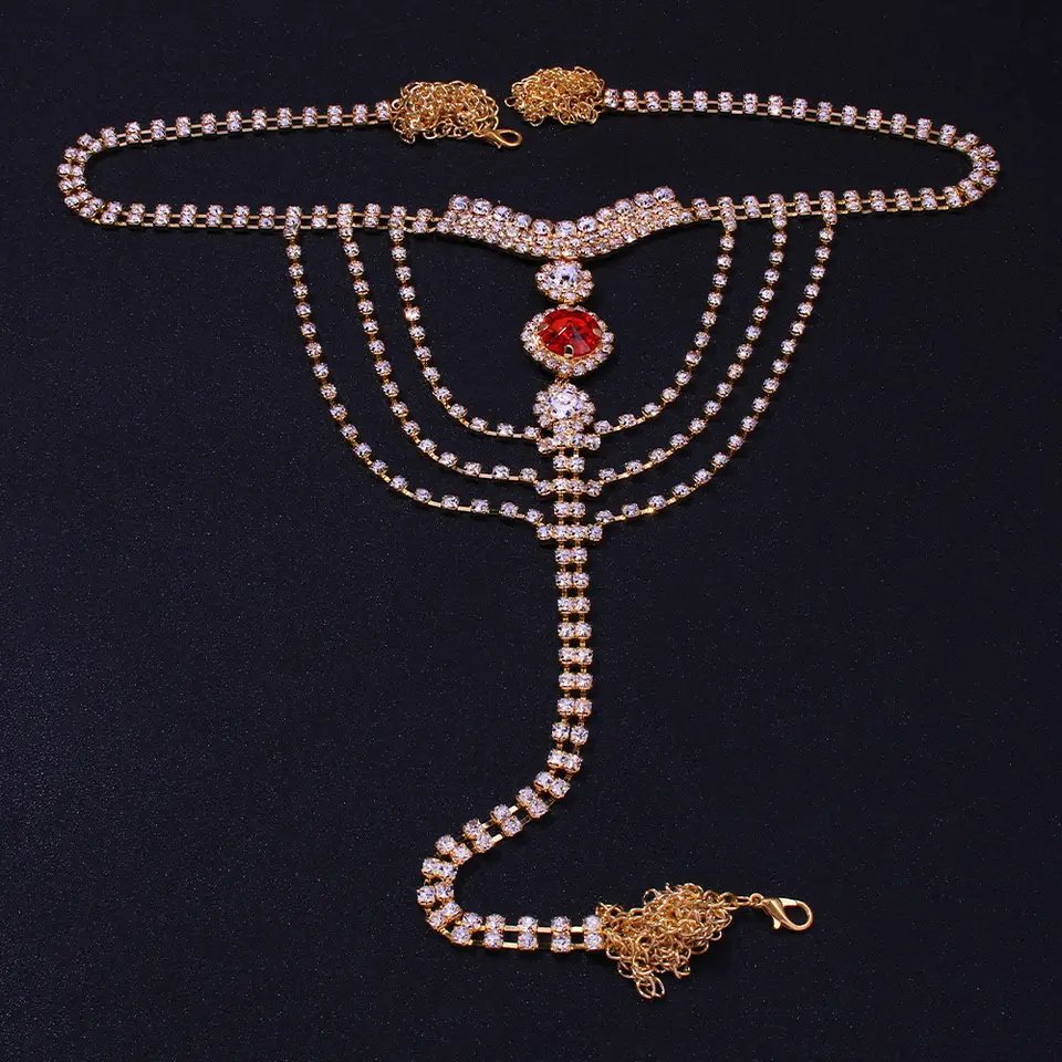2024 Fashion Sparkling Rhinestone T Shape Body Chain Body Accessories Glittering Crystal Diamond Belly Waist Chain
