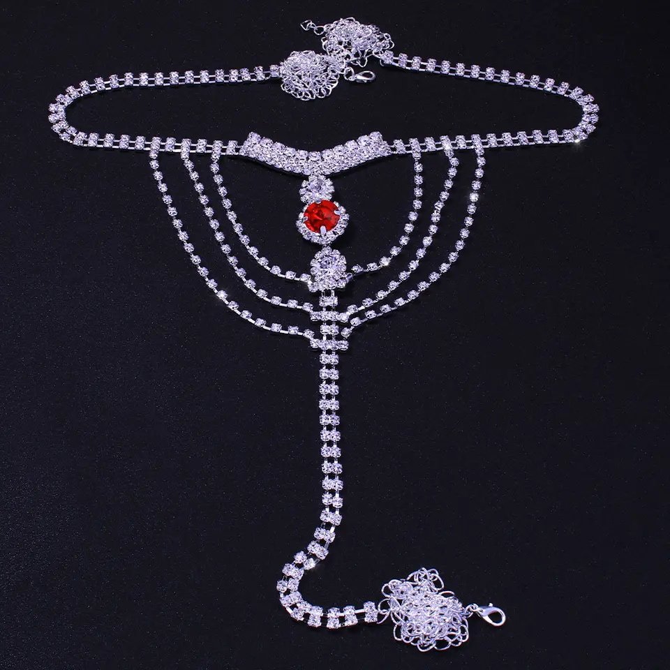 2024 Fashion Sparkling Rhinestone T Shape Body Chain Body Accessories Glittering Crystal Diamond Belly Waist Chain