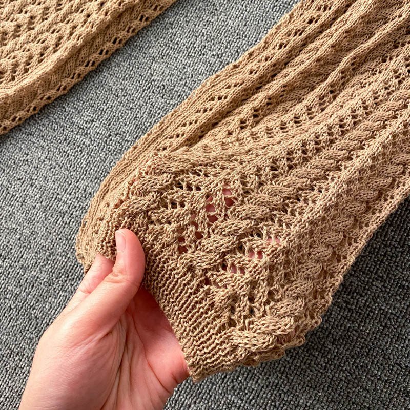 STOCK 3Colors Knit Bikini Top Elasic Waist Crochet Long Pant Women Two Pieces Set Beachwear