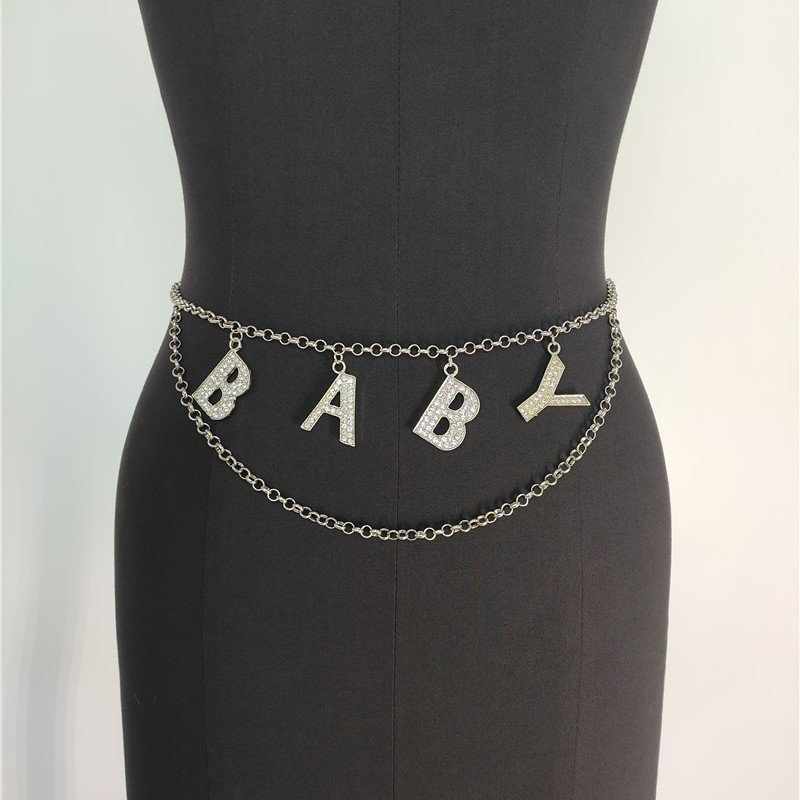 QIUHAN ODM Belly Chain Custom Initial Letter Waist Chain Name Rhinestone Alloy Environmental Friendly Personalized Customized