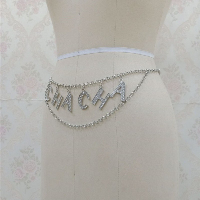 QIUHAN ODM Belly Chain Custom Initial Letter Waist Chain Name Rhinestone Alloy Environmental Friendly Personalized Customized