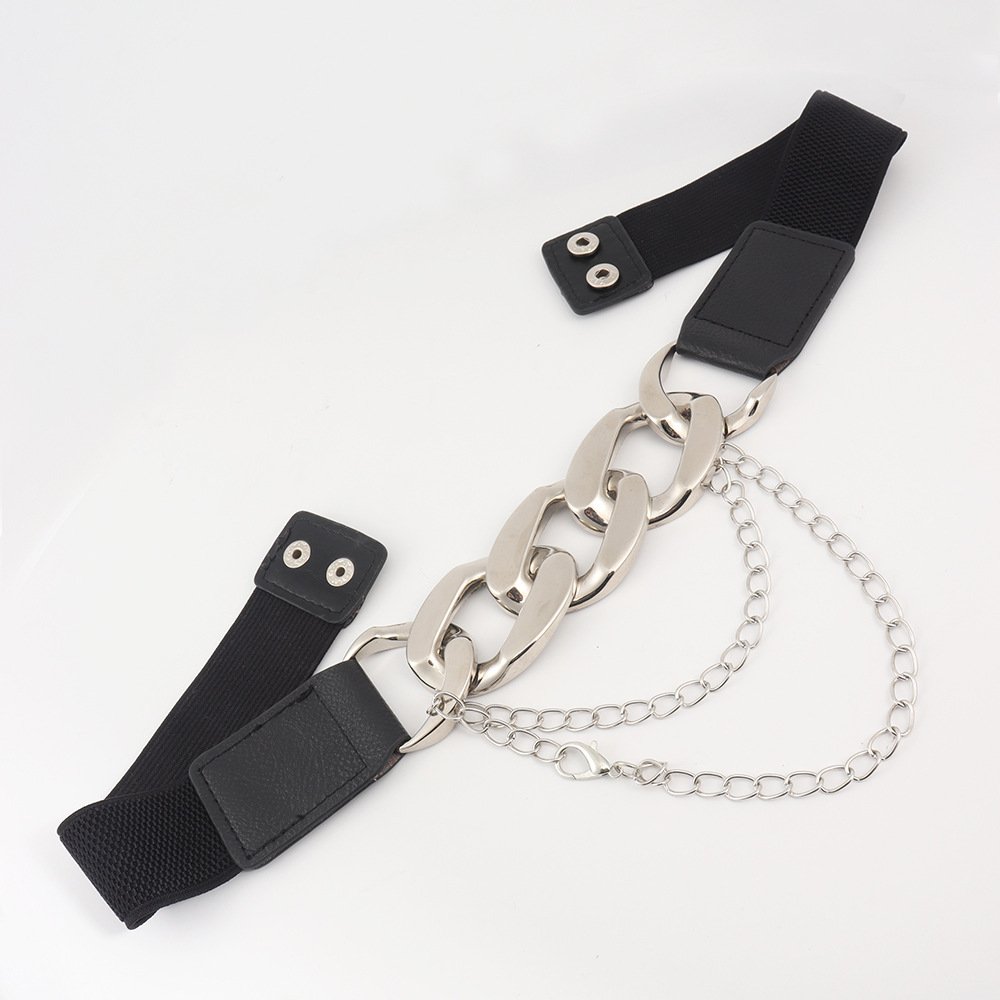 Europe And The United States Fashion Elastic Belt Female Belt Metal Chain Decoration Dress Multi-ring Buckle Ladies Belt Elastic
