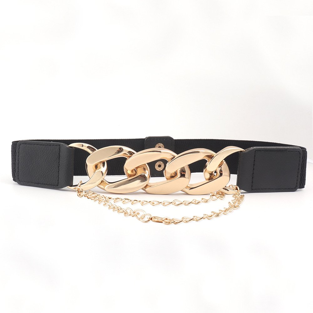 Europe And The United States Fashion Elastic Belt Female Belt Metal Chain Decoration Dress Multi-ring Buckle Ladies Belt Elastic
