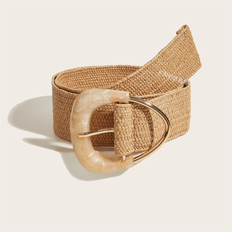 Luoyan Belt Rattan Square Symmetrical Buckle Women's Pp Straw Braided Belts