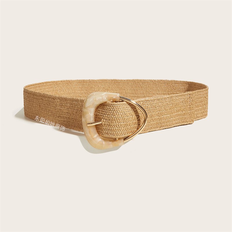 Luoyan Belt Rattan Square Symmetrical Buckle Women's Pp Straw Braided Belts