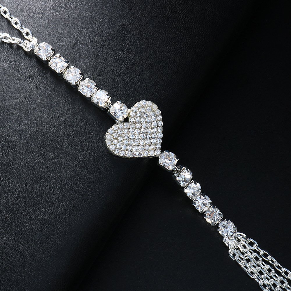Wholesale Waist Chain Belt Heart Diamond Chest Body Jewelry Luxury Tassel Flashing Rhinestone Heart Body Chain For Women