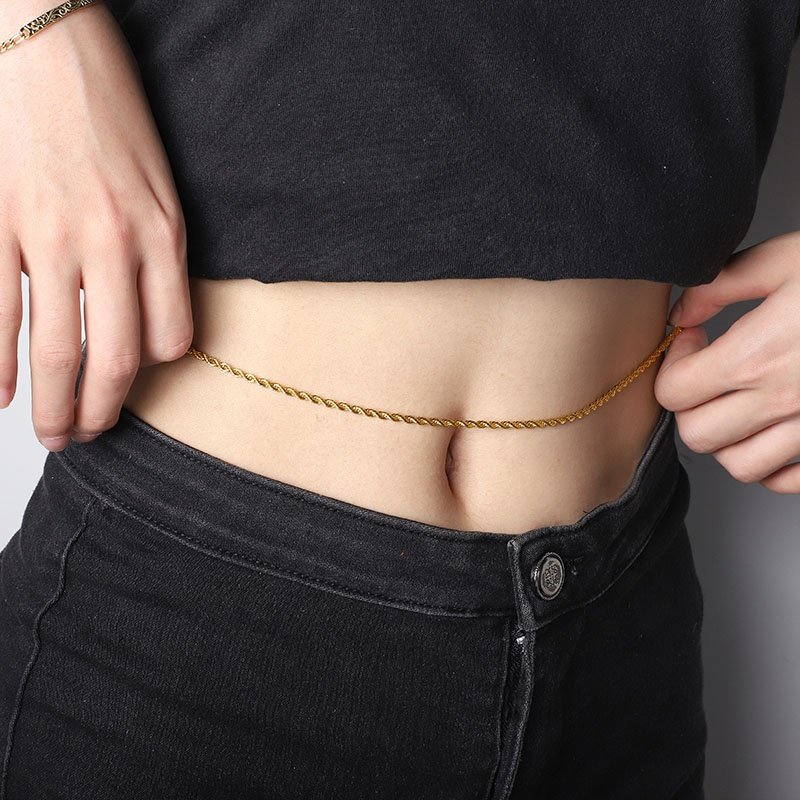 18k Gold Stainless Steel Tarnish Free Waterproof Fashion Fine Jewelry Flat Herringbone Snake Sexy Belt Belly Waist Body Chain
