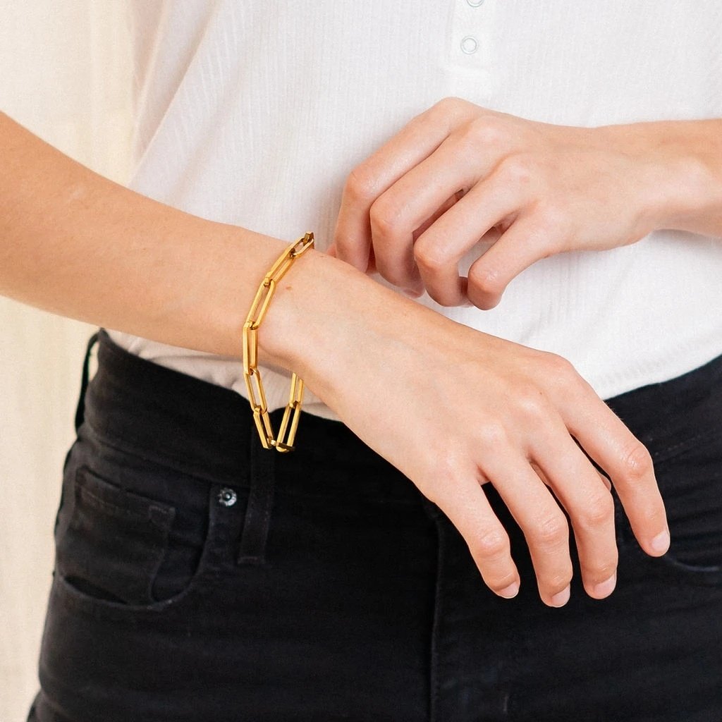 Retro mesh belt titanium gold plated wide bracelet 18K Gold Plated Stainless Steel link Chain bracelet Cuban chain bracelets