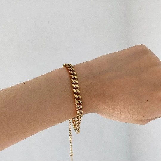 Retro mesh belt titanium gold plated wide bracelet 18K Gold Plated Stainless Steel link Chain bracelet Cuban chain bracelets