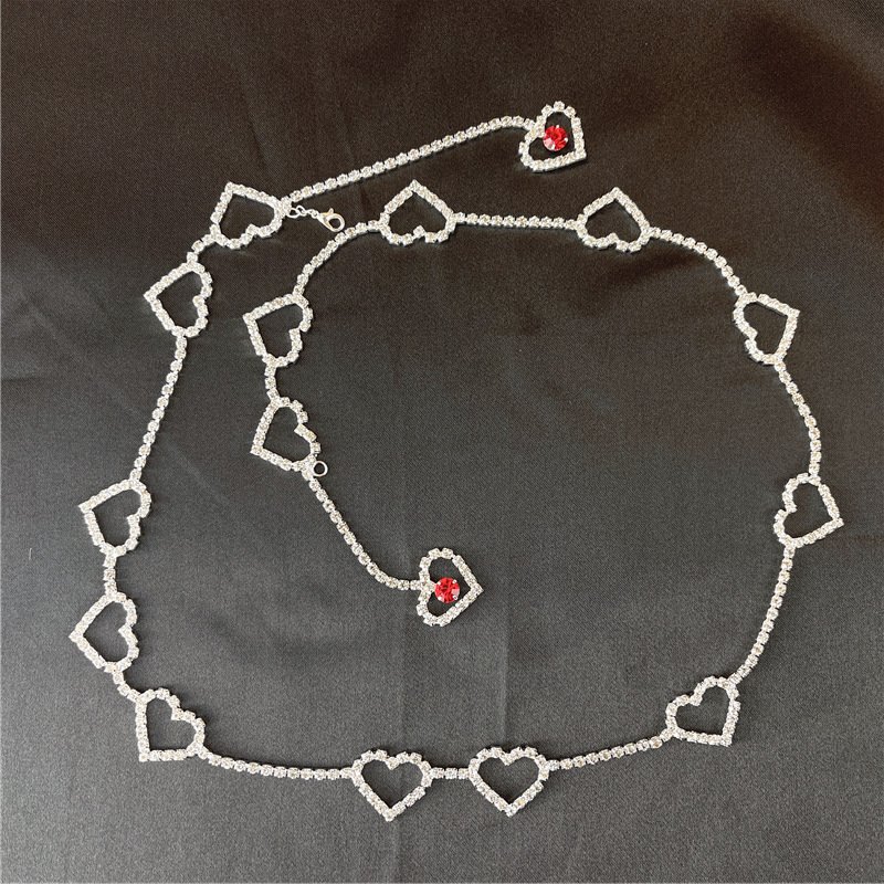Fashion Crystal Heart Tassel Waist Chain Belt Rhinestone Chain Belly Body Jewelry for Women Sexy Beach Accessories