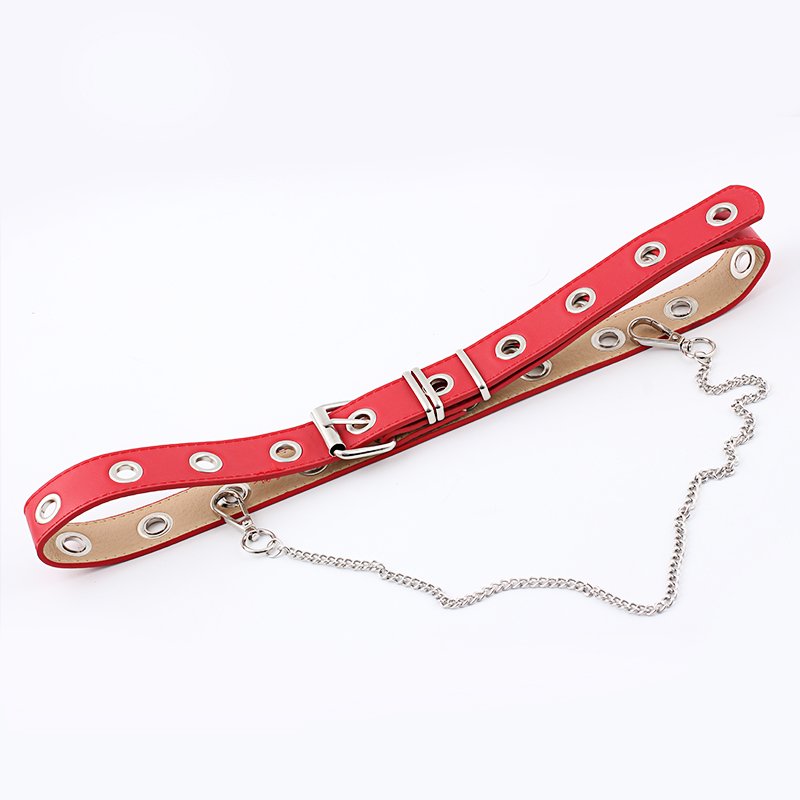 2021 Women Luxury Leather Punk Rock Leather Belt with Metal Chain PU Belt Waist Belt