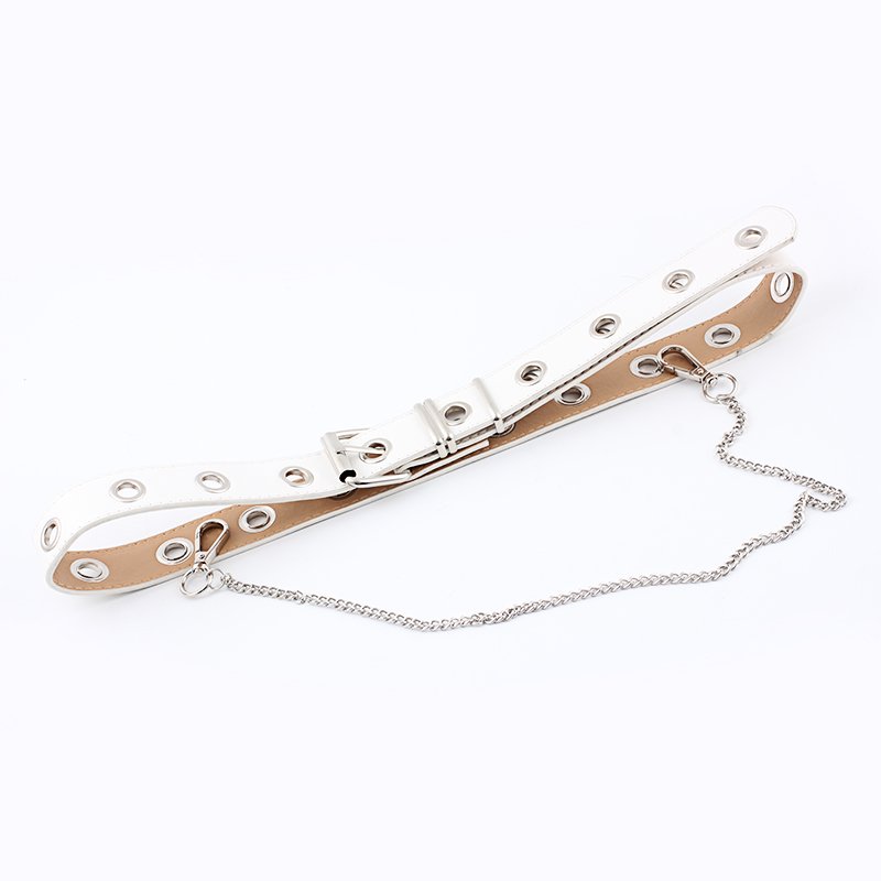 2021 Women Luxury Leather Punk Rock Leather Belt with Metal Chain PU Belt Waist Belt