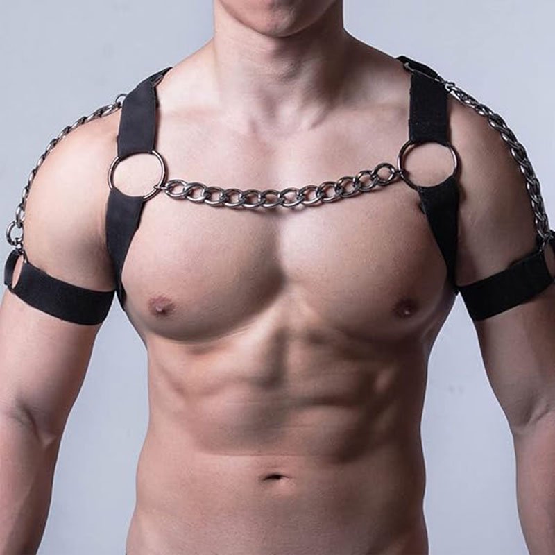 Wholesale Chain Harness Adult Chest Bondage Leather PU Erotic Gay Fetish BDSM Sexual Punk Metal Chest Chain Belt