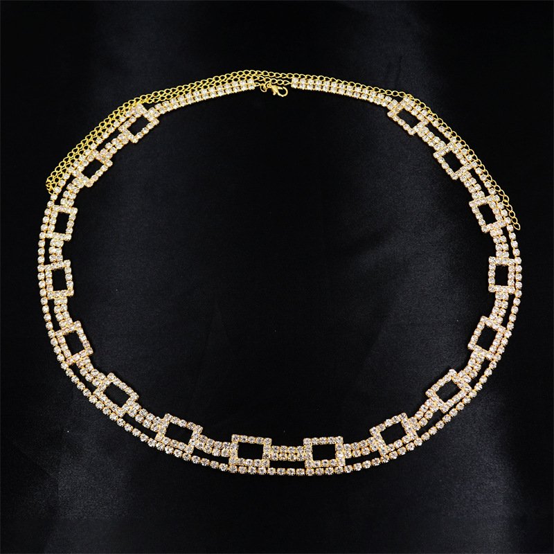 2024 Fine Shiny Rectangle Geometric Waist Chain For Women Rhinestone Tennis Waist Belt Belly Bikini Jewelry Beach Body Custom