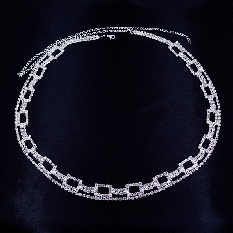 2024 Fine Shiny Rectangle Geometric Waist Chain For Women Rhinestone Tennis Waist Belt Belly Bikini Jewelry Beach Body Custom