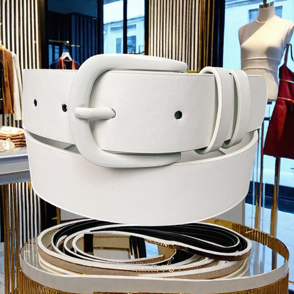New Women's All-In-One Western Denim Belt Simple Design Jeans Long Skirt Imitation Leather Copper Buckle PU Chain Waistband