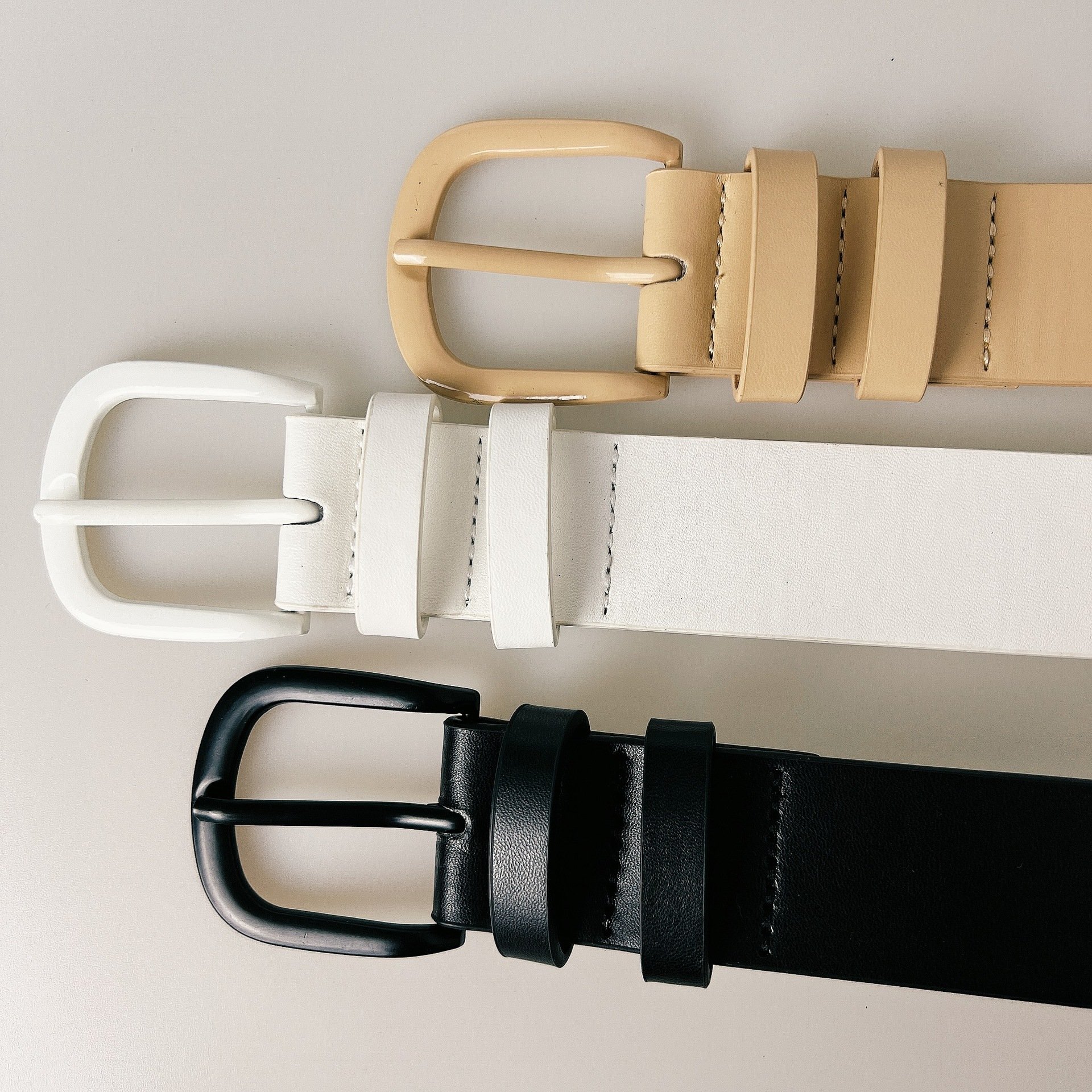 New Women's All-In-One Western Denim Belt Simple Design Jeans Long Skirt Imitation Leather Copper Buckle PU Chain Waistband