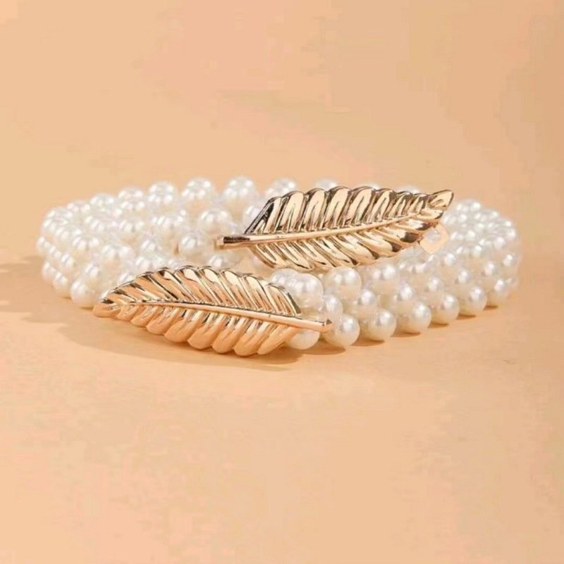 liyue Fashion design Pearl leaf women waist chain simple dress with belt wholesale spot