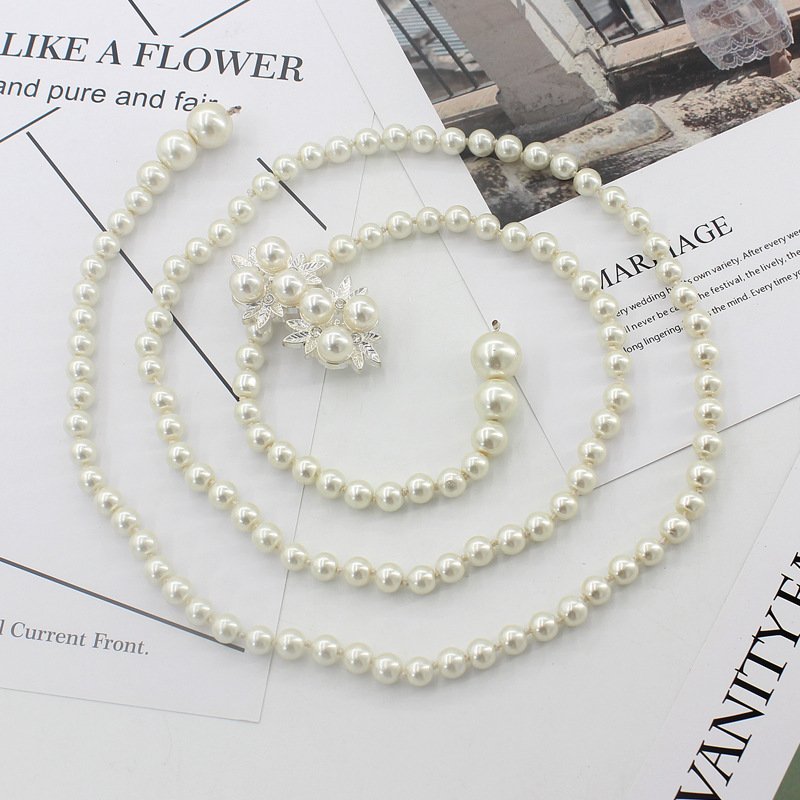 White Butterfly Pearl Waist Chain Belt For Women In Summer Elastic Skirt Decoration Thin Belt Accessories For Women
