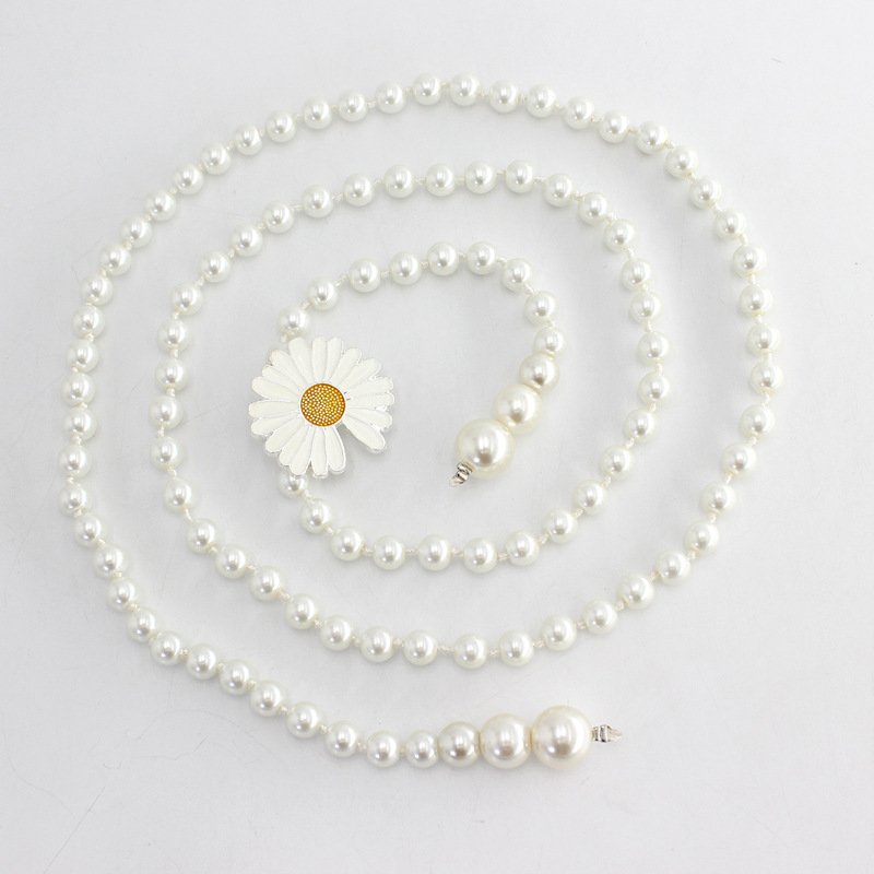 White Butterfly Pearl Waist Chain Belt For Women In Summer Elastic Skirt Decoration Thin Belt Accessories For Women