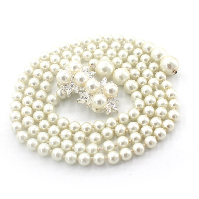 White Butterfly Pearl Waist Chain Belt For Women In Summer Elastic Skirt Decoration Thin Belt Accessories For Women