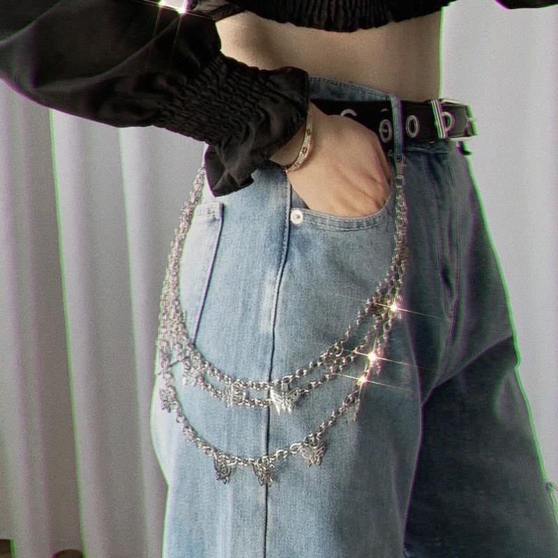 Butterfly Classic Fashion Cross Trouser Chains Belts Waist Chains Double-layer Metal Chain Women Pants Accessories