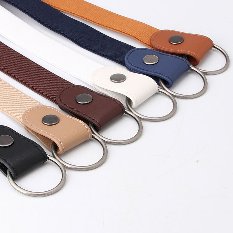 Women high quality stretch elastic belt metal buckle PU patch waist adjustable belts