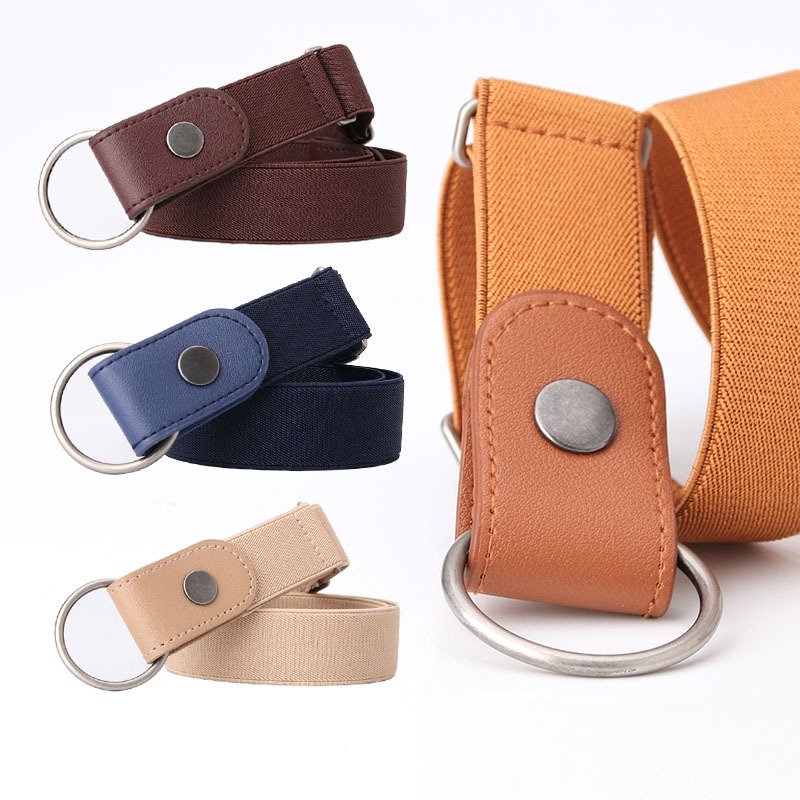 Women high quality stretch elastic belt metal buckle PU patch waist adjustable belts