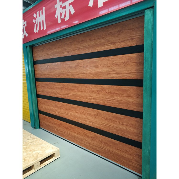 9x7 automatic sectional stacking wood look folding garage doors