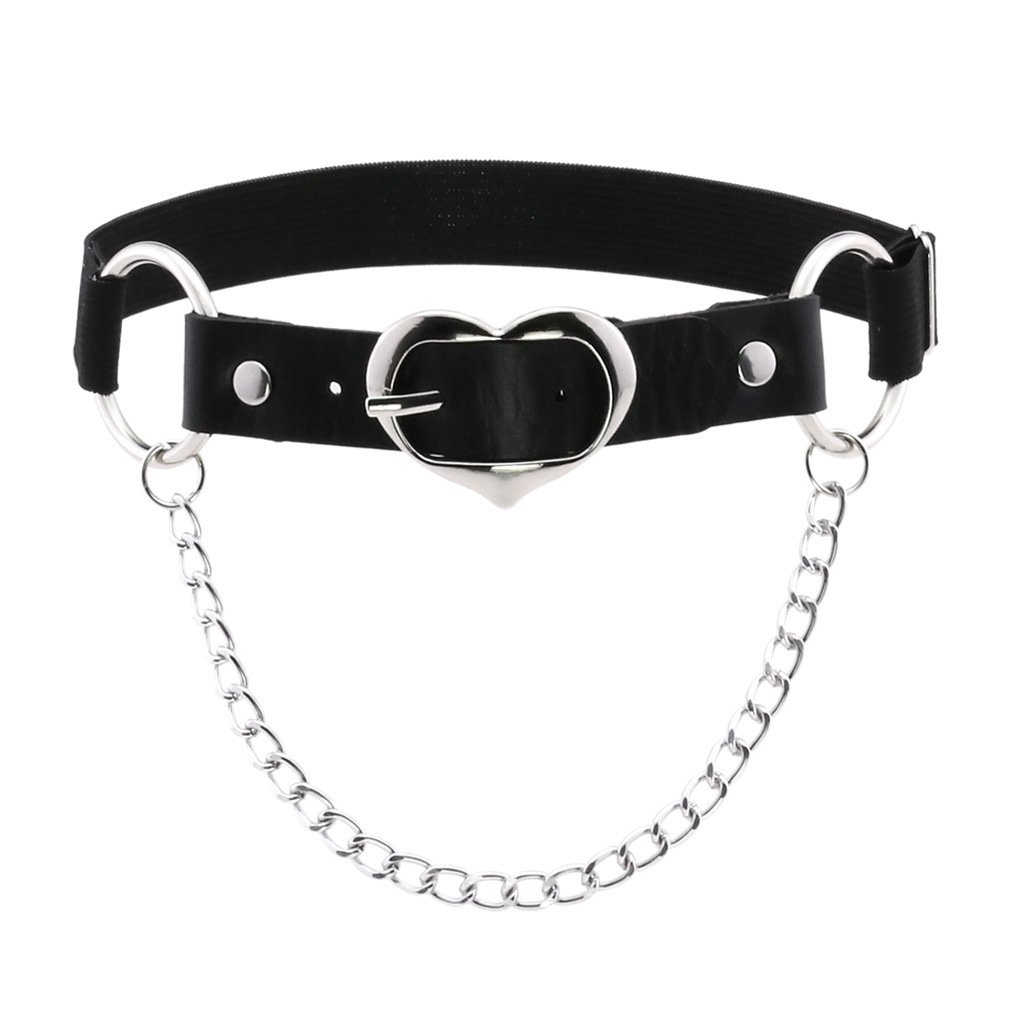 Girls Gothic Punk Peach Heart Chain Leather Thigh Ring Personality Temperament Adjustable Elastic Leg Garter Belt