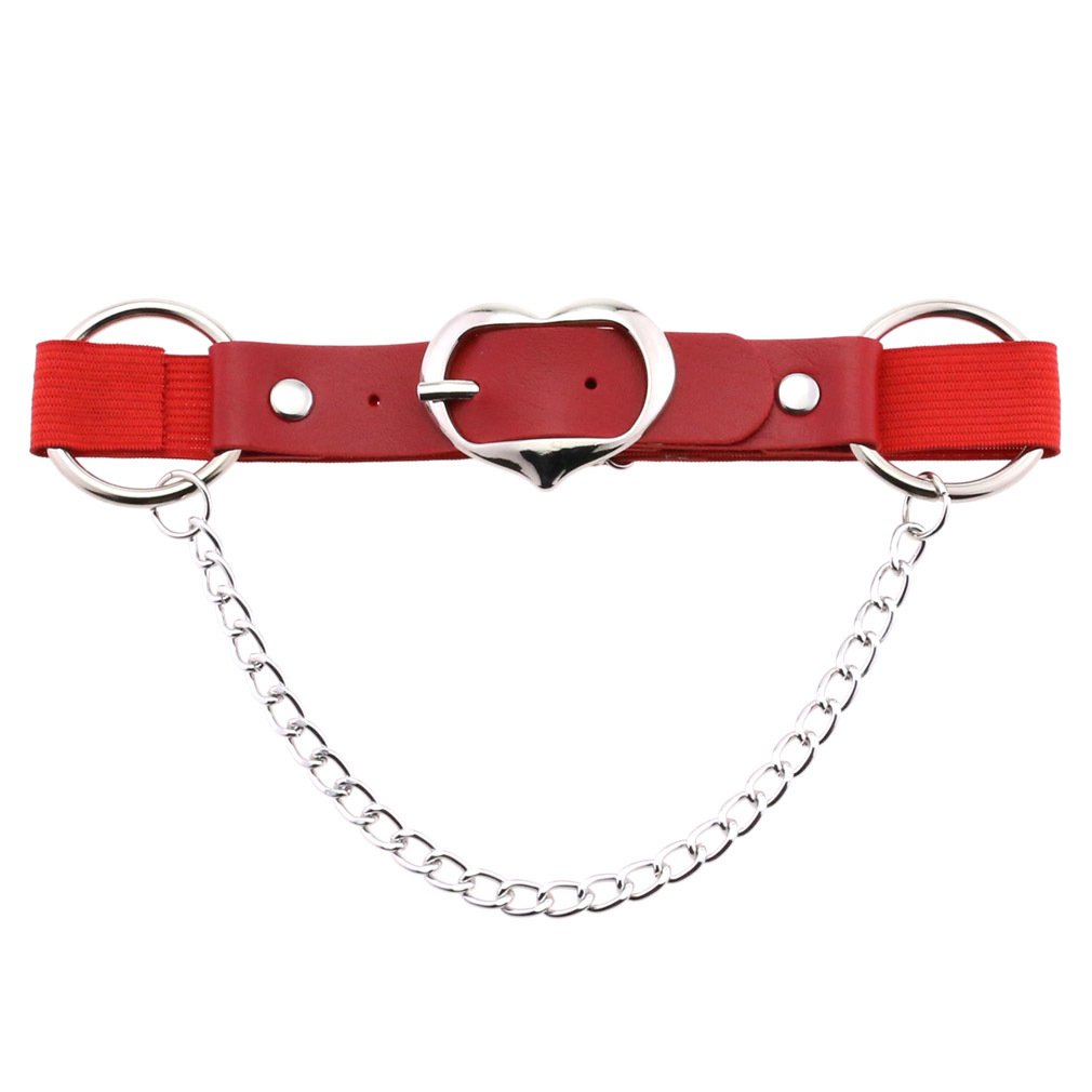 Girls Gothic Punk Peach Heart Chain Leather Thigh Ring Personality Temperament Adjustable Elastic Leg Garter Belt