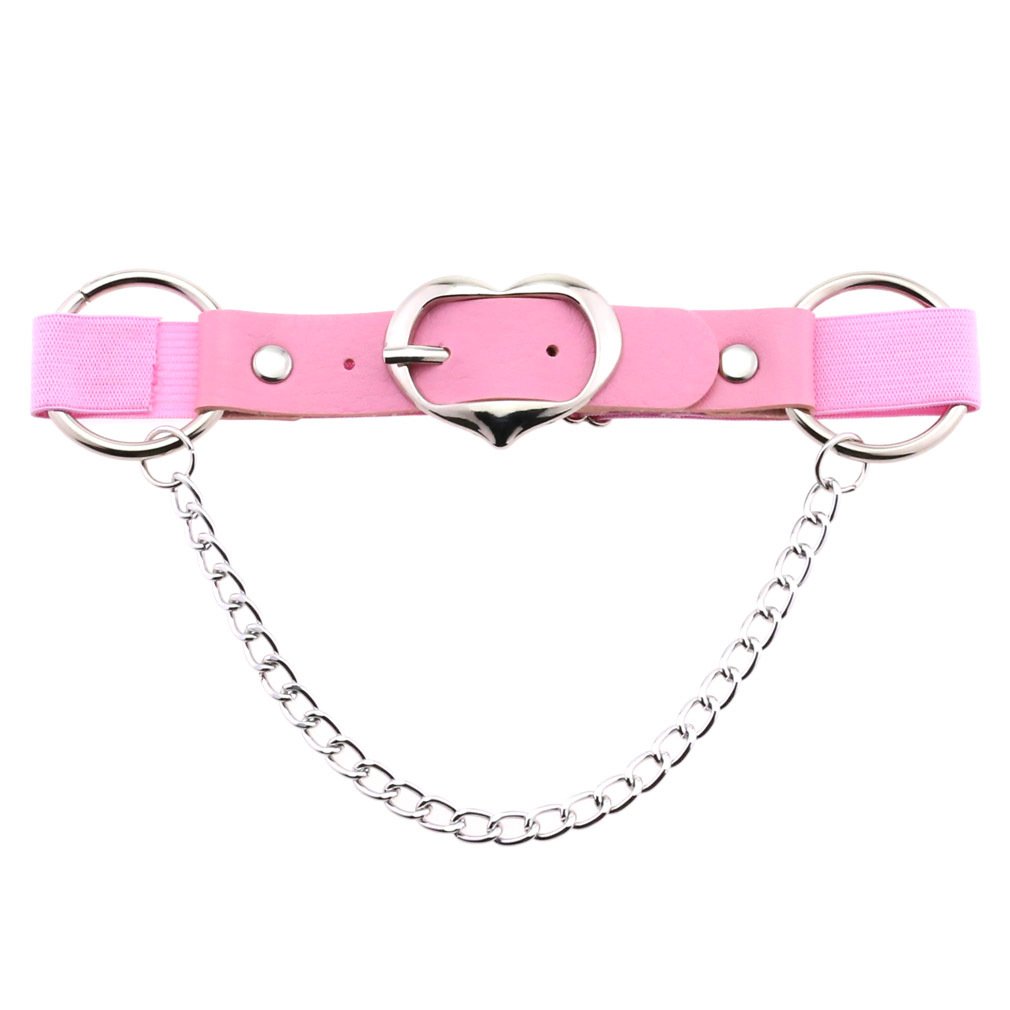 Girls Gothic Punk Peach Heart Chain Leather Thigh Ring Personality Temperament Adjustable Elastic Leg Garter Belt