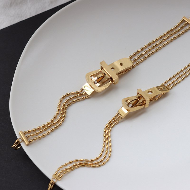 Personalized Belt Buckles Women Bracelet Bangle Stainless Steel Gold Beads Chain For Daily Wear