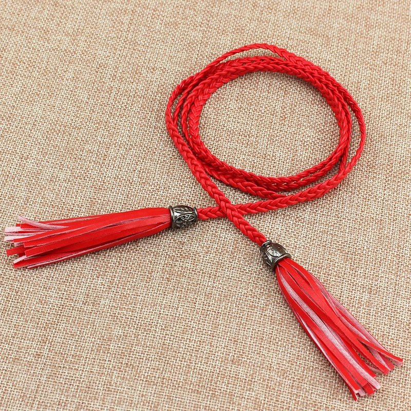 Lovely Ladies Braided Suede Belt Tassel Beaded Women's Dress Belt