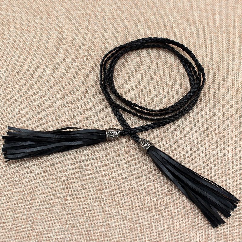 Lovely Ladies Braided Suede Belt Tassel Beaded Women's Dress Belt