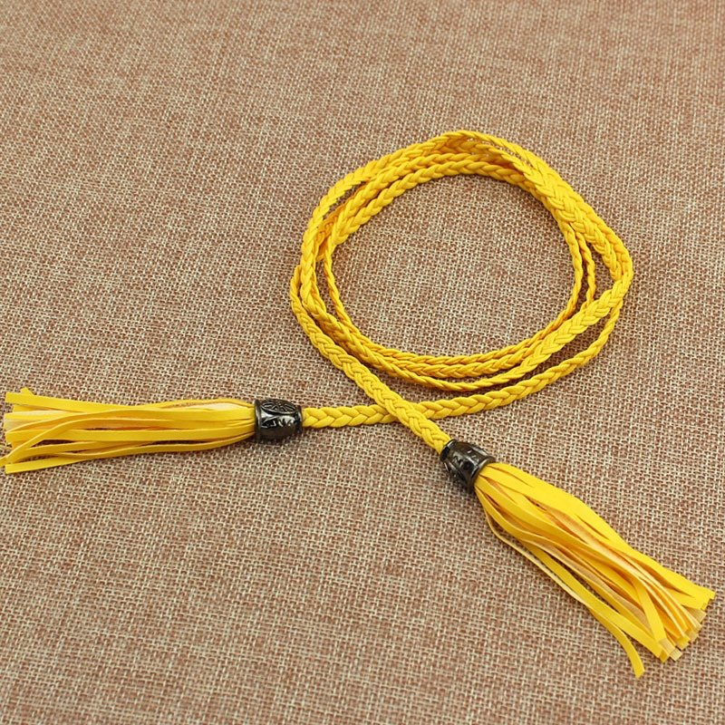 Lovely Ladies Braided Suede Belt Tassel Beaded Women's Dress Belt